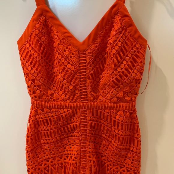 Adelyn Rae Red Orange Lace Fish Tail Dress - Picture 2 of 8